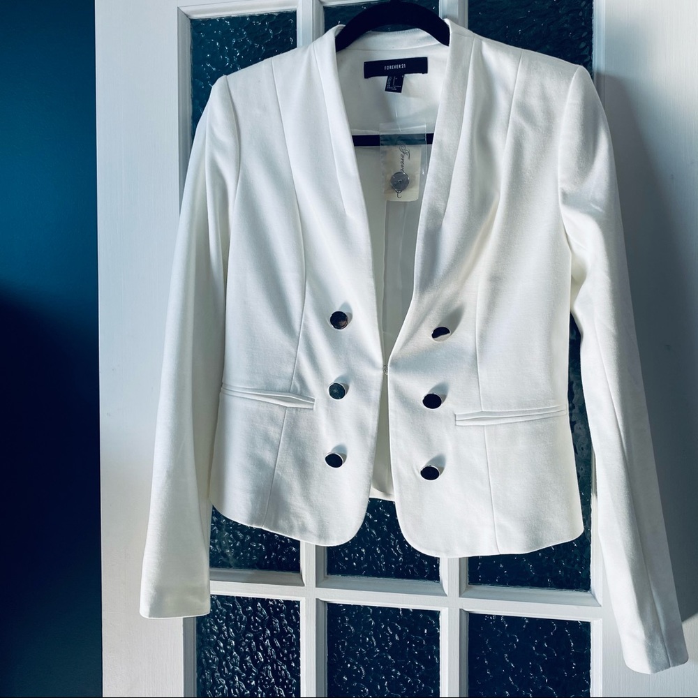 Forever 21 Short White Blazer with Silver buttons